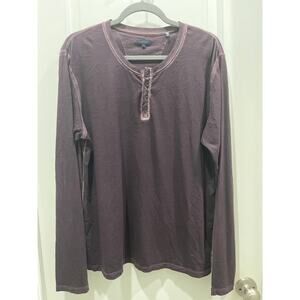 Patrick Assaraf Long Sleeve Henley T Shirt Red Acid Wash Mens Sz M